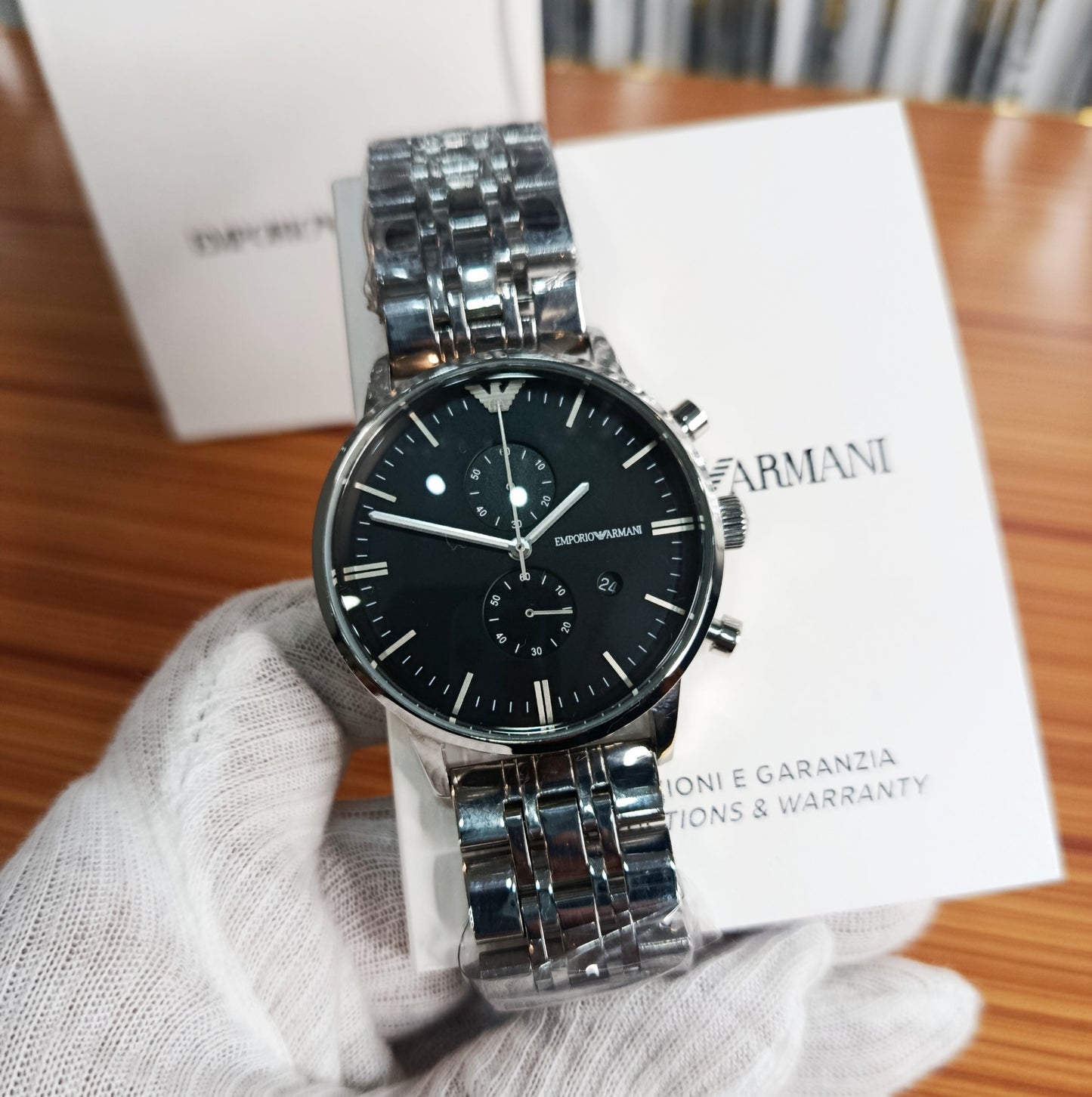 Emporio Armani Men’s Quartz Stainless Steel Black Dial 43mm Watch – AR0389