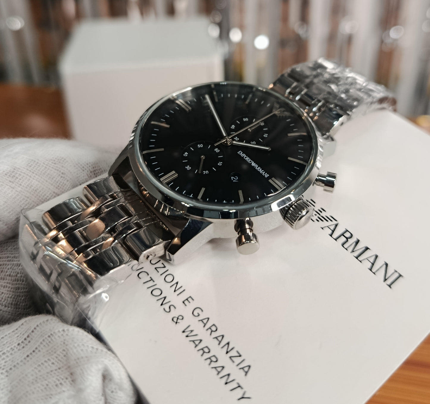 Emporio Armani Men’s Quartz Stainless Steel Black Dial 43mm Watch – AR0389