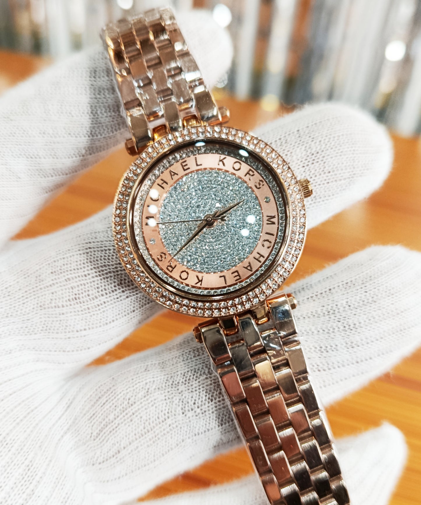 Michael Kors Mini Darci Rose Gold Stainless Steel Crystal Pave Dial Quartz Ladies Watch – MK-3446