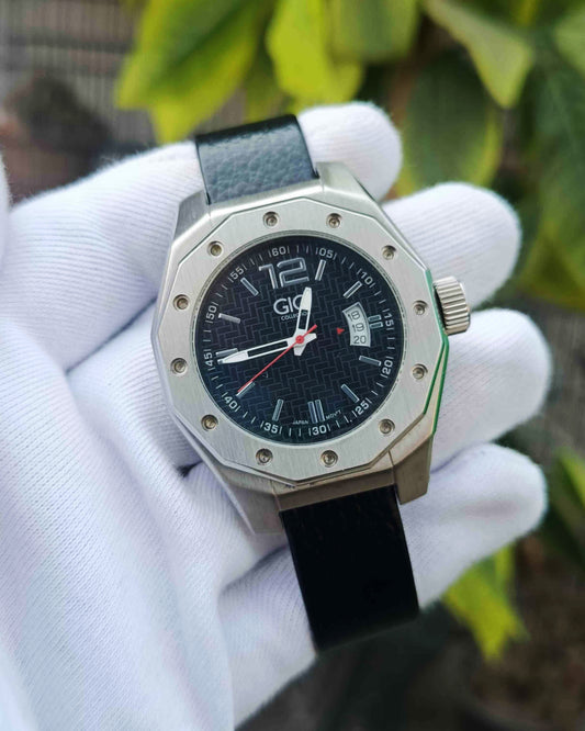 Gio Collection Analog Black Dial Men's Watch – Black Leather Strap G0032-04