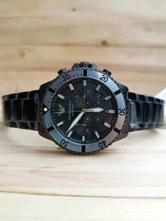 Emporio Armani Diver Chronograph Quartz Men's Stainless Steel Watch AR80050 – Black Dial