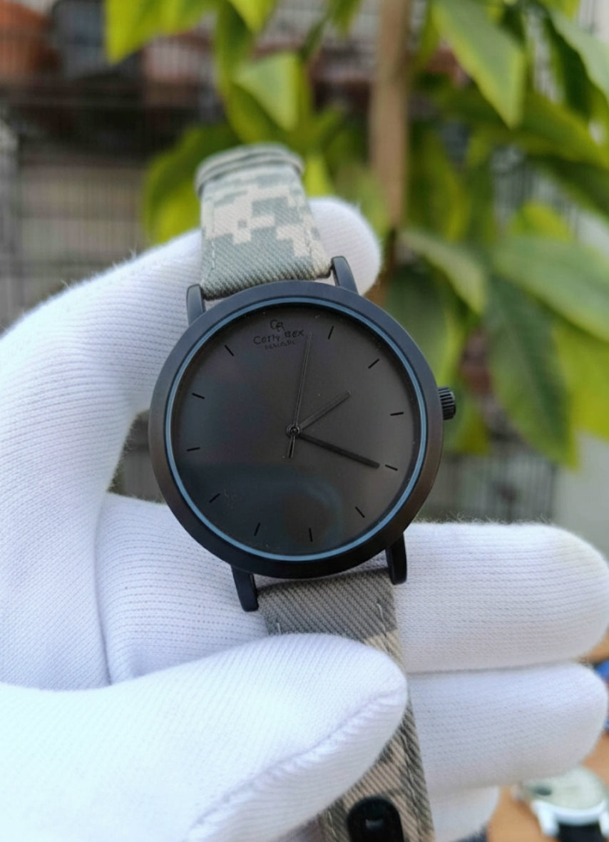 Carley Rex Men's Watch Black Case Stainless Steel with Camouflage Strap | Stylish Analog Wrist Watch