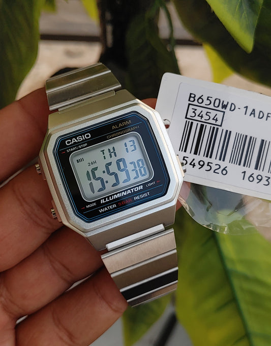 Casio Men’s B650WD-1ACF Classic Digital Quartz Watch – Silver Stainless Steel, LED Backlight, Alarm, 100M Water Resistant