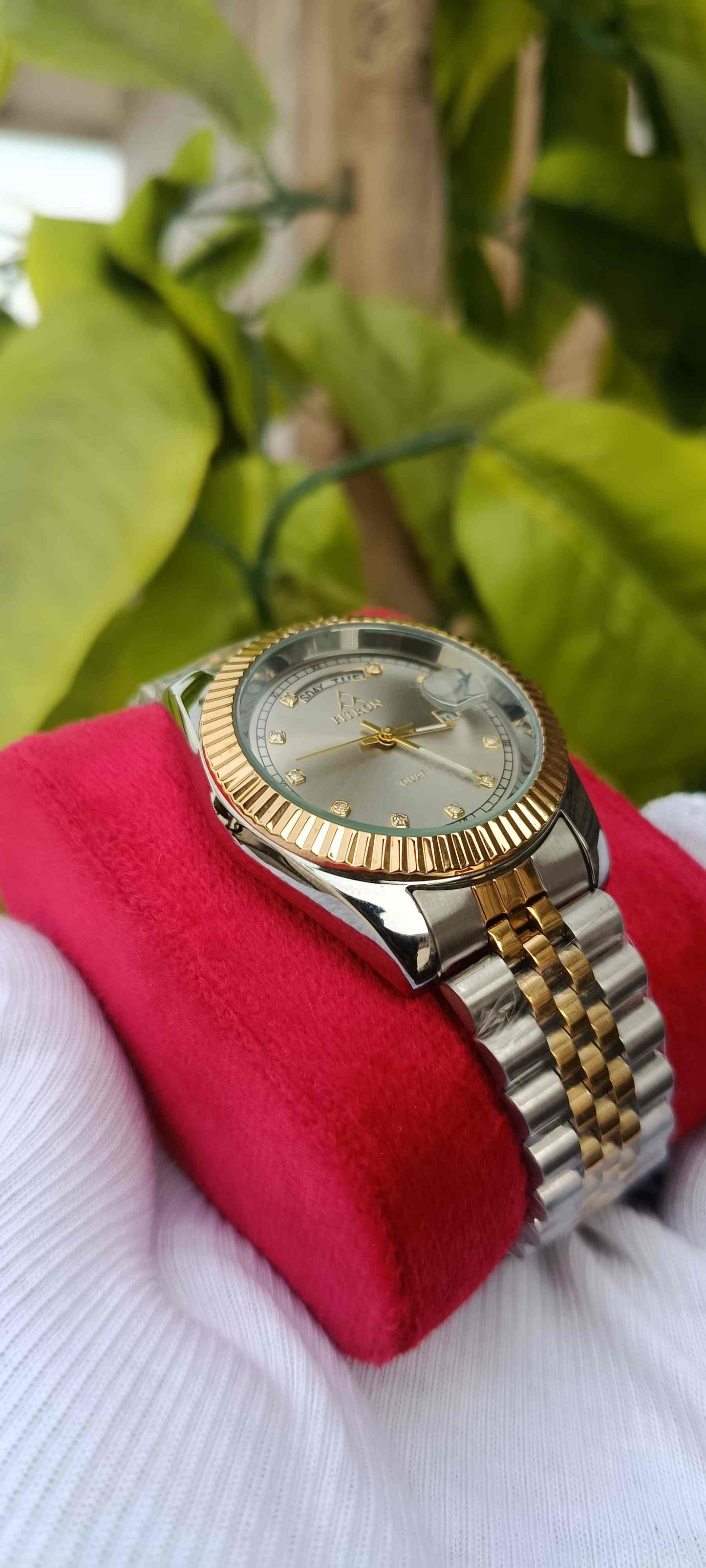 Fitron Two-Tone Fluted Bezel Day-Date Watch